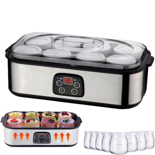 Máquina automática de yogurt, máquina de yogur de 1400 ml, máquina eléctrica multifunción, control de temperatura y tiempo ajustable para yogur casero fresco, tarro de yogur con 8 tapas, regalo