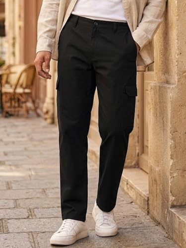 Image of Urbano Fashion Men's Khaki Regular Fit Solid Cargo Chino Pant with 6 Pockets