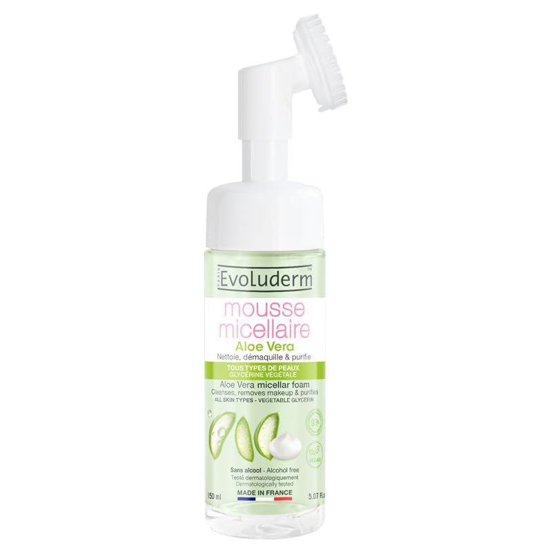 EVOLUDERM - Schiuma Micellare Aloe Vera - 150 ml - 93% di ingredienti di origine naturale - Vegan