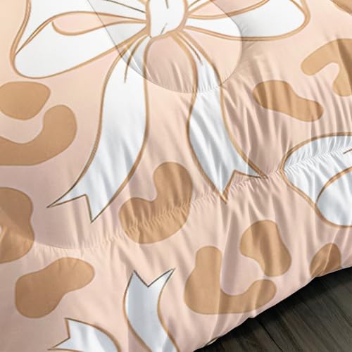 Image of AILONEN Nude Leopard Comforter Queen 3 Piece Coquette Bowknot Bedding Ultra Soft Microfiber Quilted Duvet Alternative Master Bedroom Decor Vibrant Beige Blanket 2 Cases