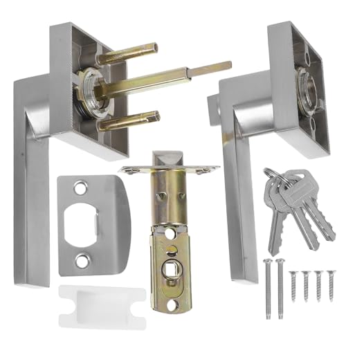 GETAJGHSD アルウム合製三杆ロック付きドアノブ 鍵付きスクエア形状 寝室 浴室 オフィス用室内木製ドアハンドル 静音設計 静かな閉鎖操作 簡