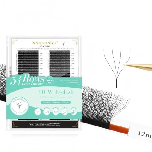 NAGARAKU 4D W Premade Fans Lashes 0.07 C Mix 7-15mm Matte Black 54 Rows