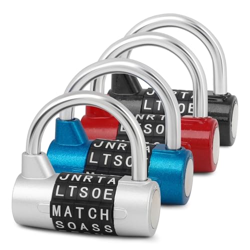 Lot de 4 cadenas à combinaison de 5 lettres réinitialisables, cadenas de sécurité antivol robuste sans clé pour casier de gym, casier d'école, boîte à outils, armoire, barrière