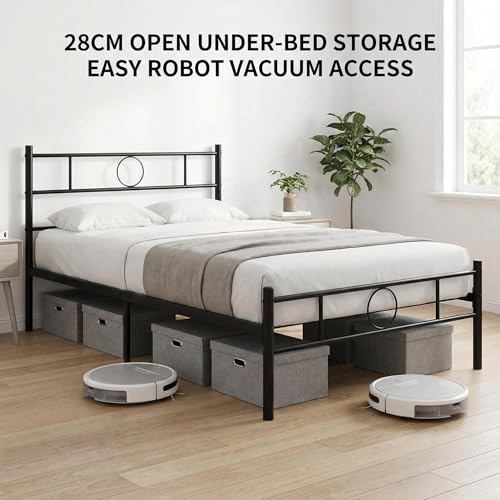 FurnitureR Single bed metal frame Industrial iron bed,metal bed for teenagers/adults, suitable for bedroom, student dormitory and other multiple scenes, with circle-shaped decoration,Black - 4