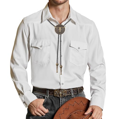 Image of Joxevyia Bolo Tie for Men Vintage Cow Skull Leather Rope Western Cowboy Necktie Vintage Bola Tie Gift for Him