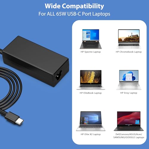 Image of 65W 45W USB C Laptop Charger Compatible with HP,Lenovo Thinkpad Yoga,Dell,Asus,Acer,Samsung Chromebook Charger Fast Charging Type C Laptop Charger AC Adapter Power Cord Supply