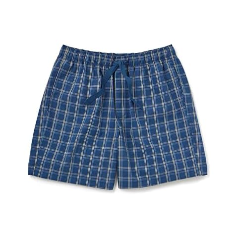 The Savile Row Company London Men's Luxury Organic Cotton Soft Pyjama Lounge Shorts - Blue Multi Check - XL Cover