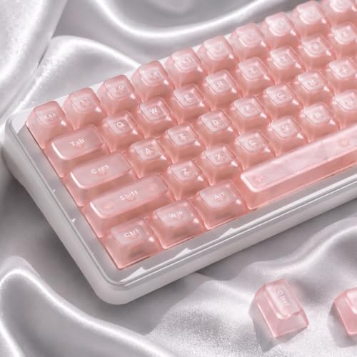 Image of Pink Clear Keycaps Set, 126 Keys Transparent Shine Through Keycap, ASA Profile Keyboard Key Caps, MX-Compatible for 61 /68 /84 /87 /98 /100 /104-Key Mechanical Keyboard