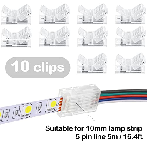 Image of Flutesan 10 Packs Solderless LED Strip Connector, Transparent Track Lighting Connectors, Wire Strip Lights, 16.4 Feet LED Strip for LED Pin Connector (Simple Style,5 Pin, 10 mm)
