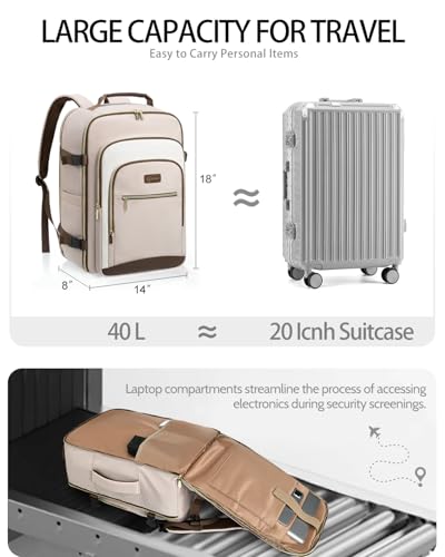 Image of 40L Travel Backpack for Women, Carry On Bag Flight Approved, Waterproof Backpack with 3 Packing Cubes, Weekender Personal Item Bag for Airplane Travel Essentials, TSA Approved
