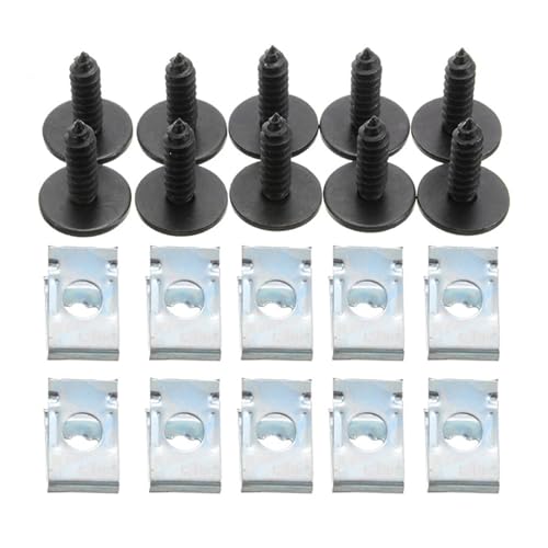 CLENEA 20pcs Chassis Engine Guard Metal Nut/Screw Washers U-Shape Clip Auto Fender Bumper Cross Head Screws Set, One-size