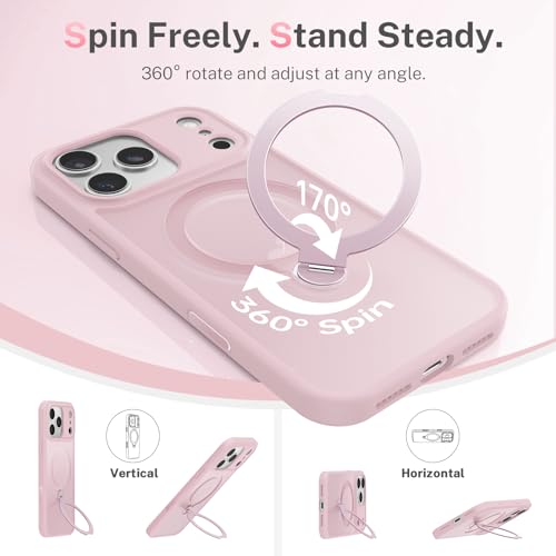 Peerock for iPhone 17 Pro Max Case: with 360° Spin Magnetic Stand, Camera Control Button, Fit for MagSafe, Military Drop Protective Slim Phone Cover for 17 ProMax with Ring Kickstand, 6.9", Pink - image 3