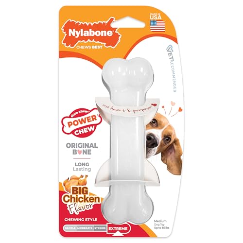 Nylabone Original Bone Power Chew Toy for Dogs, Durable & Tough Dog Toys for Aggressive Chewers, Chicken Flavor, Medium - Up to 35 lbs, 1 Count