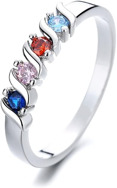 Petite Sterling Silver Colored CZ Stones Stackable Ring Cubic Zirconia Simulated Diamond Bands for Women Eternity Wedding Emerald-Cut Rainbow Art Design Multi Color Gemstone Anniversary Ring Size 7 - Image 4