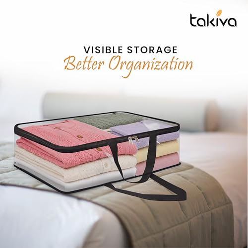 Image of TAKIVA Transparent Multipurpose Storage Bag | Saree Cover Bag with Zip for Storing Clothes, Suits, Undergarments, wedding packing | Wardrobe organising (Medium, Pack of 2)