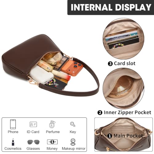Image of Small Shoulder Bag for Women Mini Purse Retro Vegan Leather Hobo Purses Clutch Tote HandBags with Zipper Closure