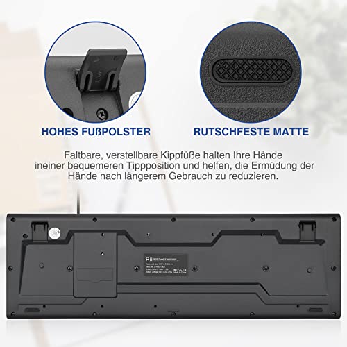 Rii Tastatur Kabelgebunden, PC Tastatur USB für Computer, Laptop, Mac, Windows, macOS, QWERTZ Deutsches Layout– Schwarz 6