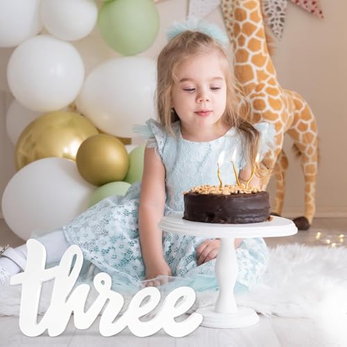 Image of 3rd Year Birthday Three Sign Wooden Table Centerpiece for Third Birthday DIY Party Decorations Photo Booth Prop White Letter 32 x 16 cm