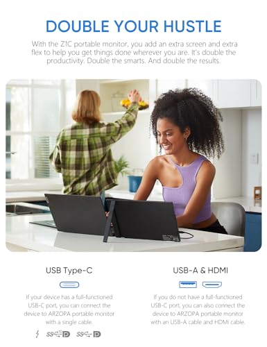 Image of ARZOPA Portable Monitor & Sleeve, 16.1'' 100% sRGB FHD Laptop Monitor & PU Sleeve Bag Combination