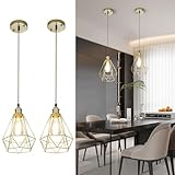 Popity home Gold Farmhouse Pendant Light 2 Pack,Cage Pendant Lights Kitchen Island, Hollow Lighting, Adjustable Height Hanging Lights Fixture for Dining Room Living Room Entryway