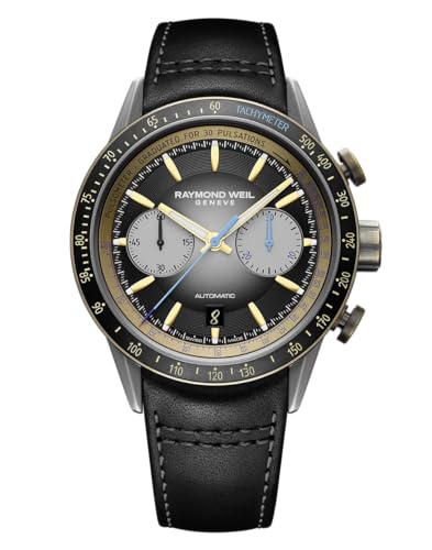 RAYMOND WEIL Men's 7780-TB3-20423 Freelancer Automatic Chronograph Bi-compax Bronze and Titanium Leather Watch