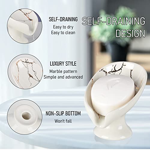 Umlaca Soap Dish Ceramic,Self Draining Soap Holder Keep Soap Dry,Leaf Shape Soap Tray Vintage,Suitable for Kitchen Bathroom - Image 4