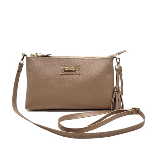 Bolsa Feminina Transversal Couro Legítimo Zíper Interno Acompanha Pompom (Rosê Liso)