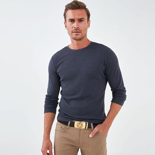 Image of Aurolran Men&Womens Leather Dress Belt Business Automatic Buckle Belt Color-Black Silver Gold