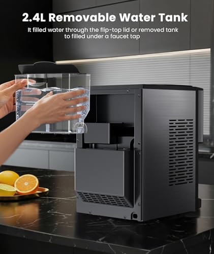 Cowsar Nugget Ice Makers Countertop, 44lbs/24H Pellet Ice Maker with Ice Dispenser, Self-Cleaning, Water Reservoir, Soft Chewable Ice Maker Machine for Home/Kitchen/Office, Silver Stainless