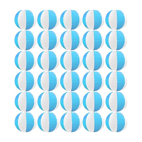 Lanito 紙提灯 お盆 紙ちょうちん カラフル 提灯 お盆飾り 燈籠 30個セット 色切り替わり イベント お祭り 居酒屋/誕生日/結婚式/出店/DIY絵画/装飾用 (青と白, 25cm)