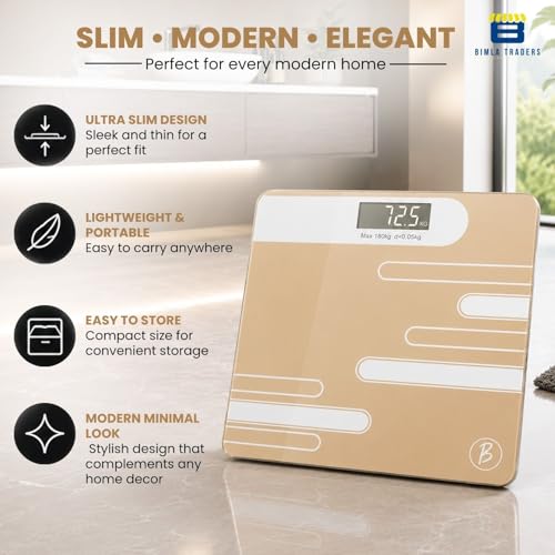 Image of Btag Premium Digital Body Weight Scale | 26x26 cm Wide Platform | Clear LCD Display | Anti-Skid Base | 180 kg Capacity Abstract Design (Camel)