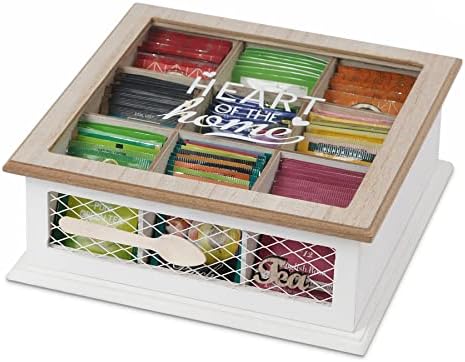 Tea Field for Tea Bag Organizer Wood Tea Bag Holder Tea Chest with 9 Compartments and Glass Cowl for Residence Tea Events and Present