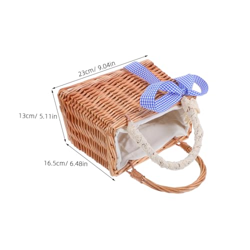 Mobestech Handwoven Wicker Flower Basket Handbag for Women Vintage Rattan Tote Bag for Beach Square Straw Purse Unique Ribbon Design for Organizing Essentials2