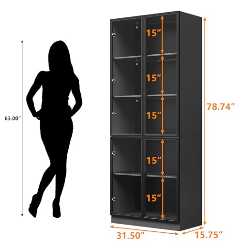 Display Storage Cabinet with Glass Door, LED Lights,Showcase for Collections, Perfume, Vinyl Albums, Bookcase for Home Office, Living Room, Clinic, Pantry (5 Layers-Black)