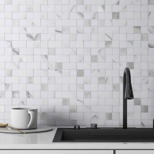 VAOVI Stick on Wall Tiles Splashback Self Adhesive Mosaic(White,10pcs)