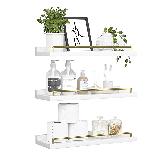 RYOFOBETTO Floating Shelves for Wall Decor, White and Gold Shelves