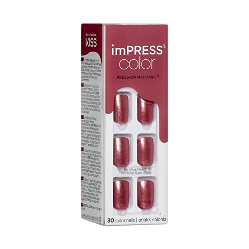 Kiss Impress Color Press-On Nails, Gel Nail Kit, Purefit Technology, Short Length, “Peanut Pink”, Polish-Free Solid Color Manicure, Includes Prep Pad, Mini Nail File, Cuticle Stick, And 30 Fake Nails #TOP7