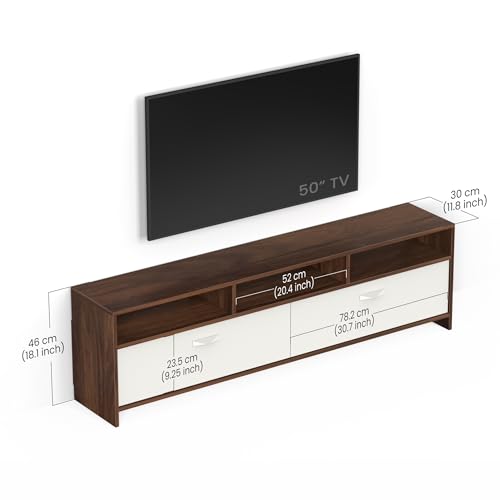 Image of BLUEWUD Mannsae Engineered Wood Floor TV Cabinet /Entertainment Unit /Set Top Box Stand /TV Table Panel with Shelves for Books & Decor Display Unit Living Room Upto 65 Inches - DIY (Brown Maple & White)
