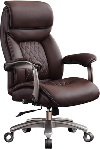 Image of Big and Tall Office Chair with Wide Area Armrest, Reclining Desk Chair with Adjustable Lumbar Support, PU Leather High Back Ergonomic Executive Computer Chair