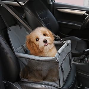 Zellar Dog Car Seat, Waterproof Dog Car Booster Seat with Seat Belt Harness and Headrest Strap, Pet Travel Carrier Cage…