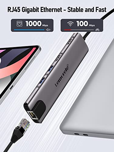 Lemorele USB C Dual HDMI Docking Station 11 in 1, USB C Dual Monitor Hub with Gigabit Ethernet, 2*HDMI, 4*USB, PD 100W, USB-C 3.0 Data, SD/TF, Suitable for MacBook/Dell/HP/Surface/Lenovo/Windows - Image 8
