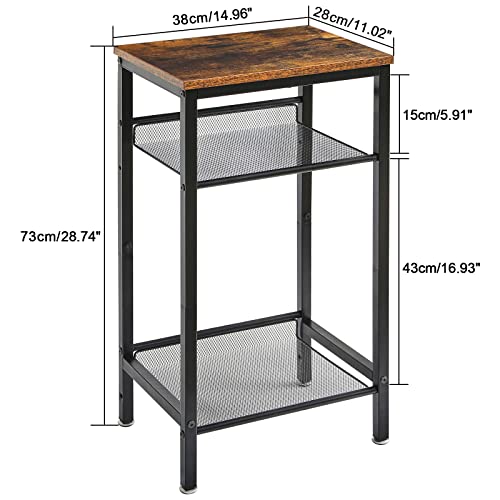 Ymyny End Table Set Of 2, Tall Telephone Table With Adjustable Mesh Shelf, 2 Tiers Side Table For Hallway Office Bedroom Living Room, Industrial Design, Small Coffee Table, Rustic Brown, Hst005H-2 #TOP2