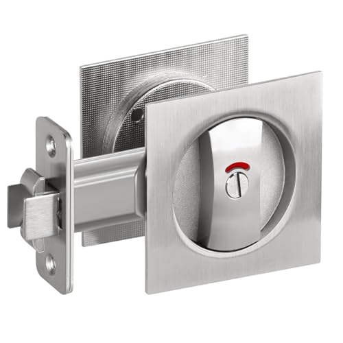 Qezodsx Schiebetürschloss mit Kontrollleuchte, Quadratischer Silberner Sichtschutz-Taschenriegel, Scheunentorschloss, Schiebetürbeschläge