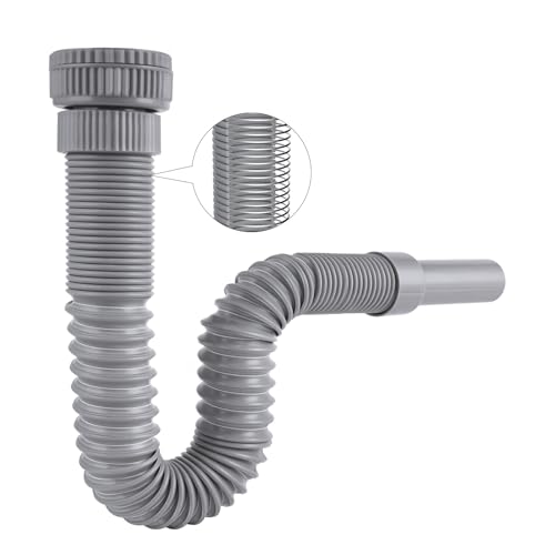 Hibbent Siphon Lavabo de Bain, Siphon Flexible Anti-Odeurs Avec Fil d'Acier Encastré, G1 1/4