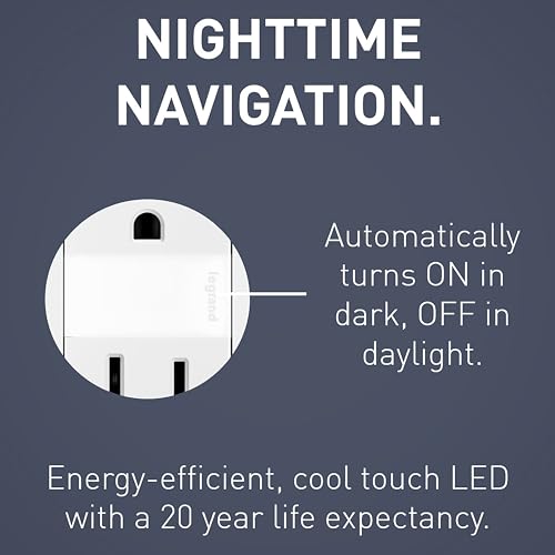 Image of Legrand Radiant Adjustable LED Night Light Outlet,Nightlight Electrical Outlets,Tamper Resistant,Safe for Kids,White,NTL885TRWCC6,(Pack of 6)