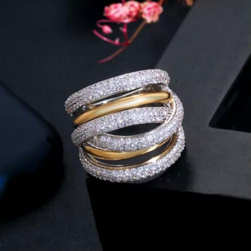 Twist Lines Geometric Cubic Zircon Ring Multi-Tone Gold Plated Fashion Jewellery2