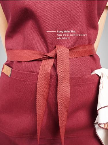 Image of Kitchen Apron - 100% Cotton, Adjustable Neck strap, Large Pocket - Unisex Apron for Men & Women - Cooking, Baking, BBQ, Gardening - Solid Colours, Striped and Checkered Patterns