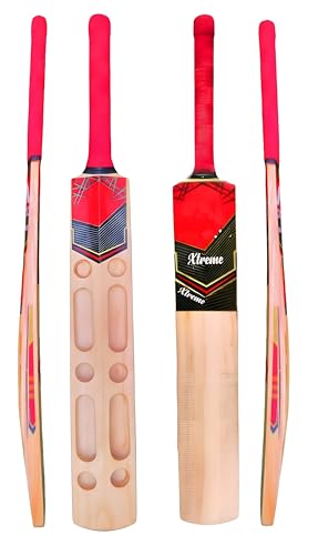 Image of Scoop Cricket Bat with Cover, Popular Willow, Natural Wood, Red and White Design, White Grip Handle, Full Size (Pack of 1)