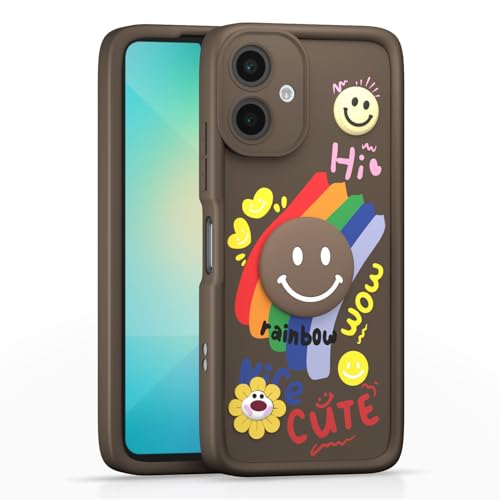 Image of Pikkme Back Cover for Samsung Galaxy A06 | Soft Silicone| Cute Rainbow Smile & 3D Cartoon Flower Design | Shockproof Raised Camera Protection Bumper Case (Brown)