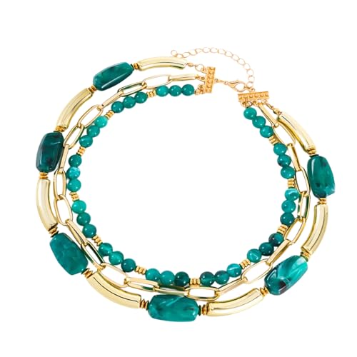 Xinsheinelry Collar de cuentas de múltiples hebras, joyería apilable con dije geométrico, cadena de acero inoxidable para mujer, accesorios de cuentas multicapa, One Size, como se describe, como se
